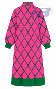 Alpha | Kapa | Alpha Women's Long Pink Green Argyle Knit <b>Duster</b> <b>Cardigan</b> Mandarin Collar Winter Sweater With Pockets Sweater - Product Image 2