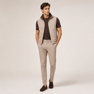 Gilet en jean marron pour homme, col rabattu, fermeture éclair, imperméable, tenue d'hiver formelle, coupe ajustée, matière polyester - Product Image 4