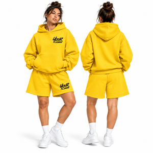 Conjunto de Sudadera con Capucha y Pantalones Cortos para Mujer, Diseño Personalizado de Alta Calidad, Corte Holgado, Informal, de Algodón, 2 Piezas - Product Image 1
