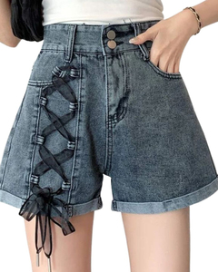 Women High Waist Denim Shorts Casual Stretch Jean Shorts Summer Fashion Ripped Blue Short Pants Soft Cotton Daily Wear Ladies - Product Image 1