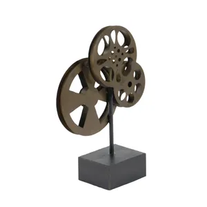 Bronze Geometric Metal Sculpture Artistic Handmade Industrial Tabletop Decor 16 Inch Height for Living Room - Product Image 4