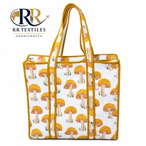 Water Resistant Quilted Cotton Tote <b>Bag</b> Mushroom Print <b>Foldable</b> Design Zipper Closure-Vintage Style Large Capacity for <b>Beach</b> - Product Image 1