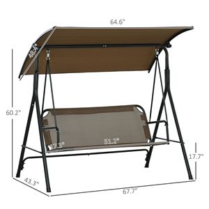 Dondolo da Esterno a 3 Posti Stile Moderno con Tettuccio Inclinabile Regolabile, Struttura in Acciaio e Tessuto Marrone - Per Giardino o Patio - Product Image 3