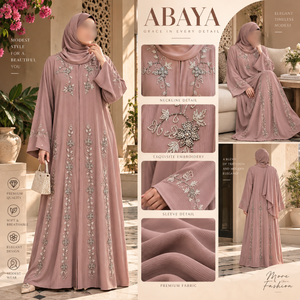 Abaya rose élégante pour femmes avec broderie florale |   Robe musulmane modeste à manches longues, maxi kaftan, tenue islamique, coupe ample - Product Image 5