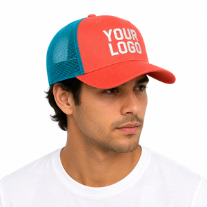 Custom Embroidered Jersey Trucker <b>Hat</b> Red Front Blue Mesh Back Multi-Panel Adjustable Unisex Casual Cap Common Spring <b>Summer</b> - Product Image 2