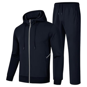 Men's Hooded Tracksuit Set Solid Blue Full <b>Zip</b> Sweatshirt With Side <b>Pockets</b> And Matching Pants Casual Autumn Wear - Product Image 2