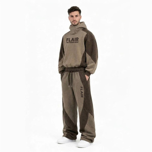 Ensemble de survêtement pour homme en coton 100% noir et marron, fermeture éclair intégrale, poches latérales, style sportif respirant - Product Image 5