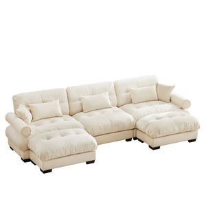 Divano Modulare a U Moderno a 3 Posti con Due Pouf Mobili, Cuscini Lombari e Cuscini Decorativi per Soggiorno - Product Image 4