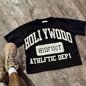 เสื้อยืดทรงบ็อกซี่โอเวอร์ไซส์ ปักลายแบบดิสเทรส ปักลายแพทช์แบบสั่งทำ เสื้อยืดดิสเทรส เสื้อยืดวินเทจแบบครอป - Product Image 3