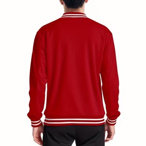 High Quality <b>Men's</b> Plain Red White Straps 100% Cotton Breathable Eco-Friendly High Street Varsity Baseball Letterman <b>Jacket</b> OEM - Product Image 6