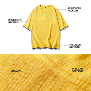 Camiseta de hombre estilo hip hop con bordado amarillo, corte regular, cuello redondo, algodón, doble capa, manga corta - Product Image 5
