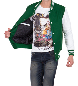 High Quality <b>Quilted</b> Winter Varsity Jacket Men's Women's <b>Wool</b> Body Leather Sleeves Chenille Embroidery - Product Image 4