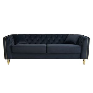 Divano Moderno Elegante in Velluto Trapuntato da 87,01 Pollici, Comodo per Soggiorno, Hotel, Appartamento, Nero - Product Image 2