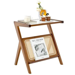 Tavolino in Stile Boho con Portariviste e Piano in Vetro Temperato, Design Unico da Libreria - Product Image 5