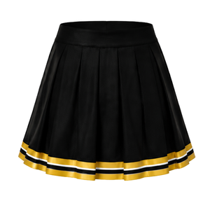 Jupe plissée noire de cheerleading avec bordure rayée jaune et blanche, uniforme de performance athlétique pour femmes et filles, tenue d'équipe - Product Image 2