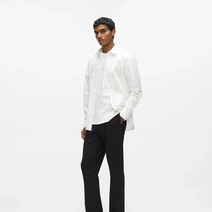 T-shirt blanc à manches courtes pour homme avec imprimé géométrique, col rond, coupe classique, en jersey de coton tricoté décontracté - Product Image 5