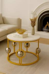 Mesa de Centro Moderna De-Artico con Aspecto de Mármol, Estructura Metálica, Color Blanco Dorado, Ecológica, Duradera, Precio Económico al por Mayor - Product Image 2