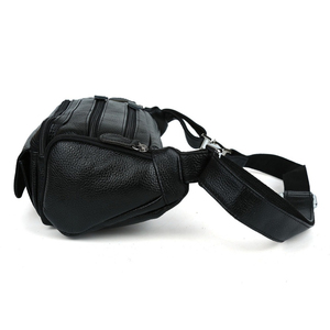 Sac banane unisexe en cuir véritable pour homme, noir, en PU, forme baril, avec fermeture éclair, pour usage quotidien, vente en gros - Product Image 5
