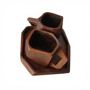 Geometric Wooden Coffee Cup Tray Set Handcrafted Solid Wood <b>Teacup</b> Polygon Drinkware Wholesale - Product Image 1