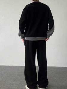 Mens Dark Grey and Black Contrast Piping <b>Crewneck</b> Sweatshirt and Matching Pants Tracksuit OEM ODM Wholesale Apparel - Product Image 6