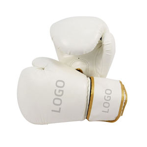 Gants de boxe en cuir blanc, à doigts entiers, avec fermeture à lacets au poignet, équipement d'entraînement pour adultes - Product Image 1