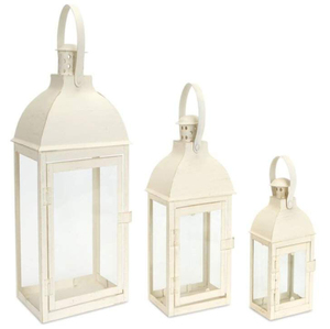 Lanterne suspendue en métal et verre de style vintage, finition blanche, pour décoration intérieure et extérieure, lanternes étanches - Product Image 1