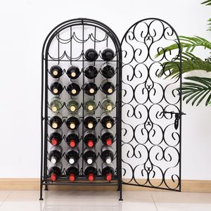 Portabottiglie in Ferro Battuto per 35 Bottiglie, Nero con Serratura, Stile Pannello in Legno per Arredamento Casa - Product Image 5