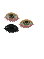 Broches œil porte-bonheur en velours brodées à la main avec fil métallique, travail 3D en relief, couleurs et formes personnalisées pour chapeaux de mode de luxe
