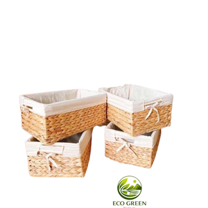 Panier de rangement rustique en jacinthe d'eau avec doublure en tissu pour une utilisation décorative, avec couvercle en tissu pour la maison et le bureau - Product Image 1