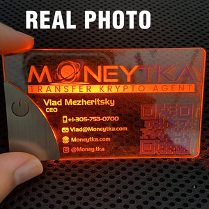นามบัตรโลโก้แบบกำหนดเอง แม่เหล็กอะคริลิกใส พิมพ์ฟิล์มเคลือบเงา ไฟ LED พร้อม NFC QR Code โรงงาน OEM - Product Image 2