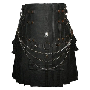 Black Gothic Steampunk Kilt With <b>Chains</b> And Buckles Asymmetrical Design - Product Image 1