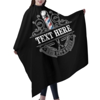 Cape de Coiffure Personnalisable Noire Imprimé Barbier Vintage Imperméable en Polyester Anti-Adhérent pour Coupe de Cheveux et Rasage en Salon avec Boutons Pression