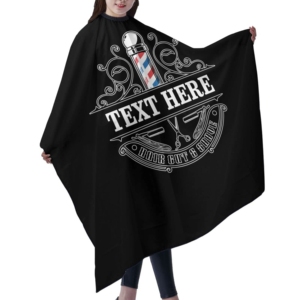 Cape de Coiffure Personnalisable Noire Imprimé Barbier Vintage Imperméable en Polyester Anti-Adhérent pour Coupe de Cheveux et Rasage en Salon avec Boutons Pression - Product Image 3