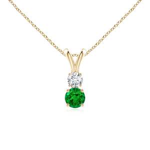 14K <b>Solid</b> <b>Gold</b> Prong-Set Round Natural Emerald And Diamond Two Stone <b>Pendant</b> Fine Jewellery Anniversary Gift For Her 2026 - Product Image 1