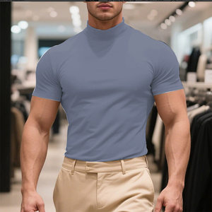 เสื้อยืดคอเต่าผู้ชาย แขนสั้น คอเต่า ฤดูร้อน ฤดูใบไม้ผลิ ทุกฤดูกาล เรียบง่าย แฟชั่น ลำลอง พื้นฐาน เสื้อยืดวันหยุดสำหรับผู้ชาย - Product Image 2