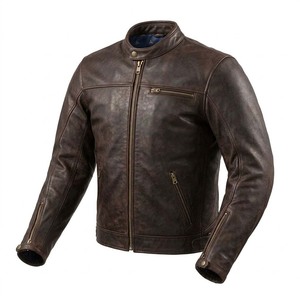 Men's Leather <b>Jacket</b> Canvas Long Thin Vintage Biker Cafe Racer Front Zipper Hooded - Product Image 5