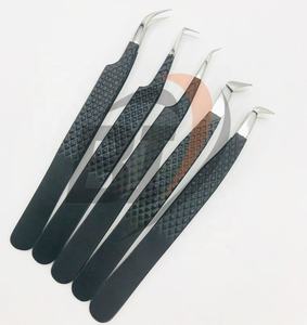 Pinzas de extensión de pestañas de acero inoxidable con punta de plata negra de alta calidad, pinzas de volumen puntiagudas de Material sostenible - Product Image 6