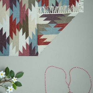 Tapis Kilim persan fait main en laine, tissage plat, motif en zigzag, écologique, à poils ras, multicolore - Product Image 5