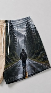 Shorts imprimés écologiques pour hommes, logo frontal, motif marbré et forestier, tissu en toile à séchage rapide, taille à cordon de serrage, style décontracté - Product Image 3