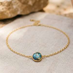 Best Selling Natural Labradorite 925 Sterling <b>Silver</b> 18K Gold Plated Necklace 16 Inch 10mm Round Trendy Wholesale Jewelry - Product Image 3