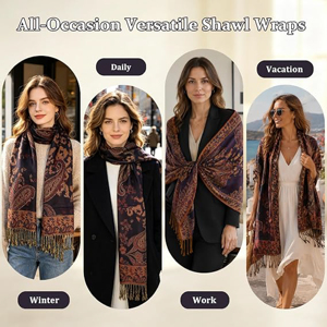 Exquisito Chal de Pashmina con Motivo Paisley Jacquard, Efecto Cachemira, con Flecos Elegantes para Vestir de Noche - Product Image 2
