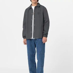 Veste Coach Légère Gris Foncé Uni avec Boutons Pression, Tissu Nylon, Style Minimaliste Décontracté Streetwear - Product Image 3
