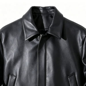 Veste en cuir de vachette de haute qualité pour homme, coupe ample, col haut, fermeture éclair sur le devant, poche sur la veste, pour l'hiver - Product Image 2