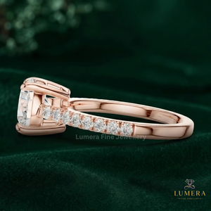 Lab Grown Round Cut Diamond Engagement <b>Ring</b>, Side Micro Pave Half Eternity <b>Open</b> Basket Sparkling Diamond Solitaire <b>Ring</b> For Her - Product Image 6