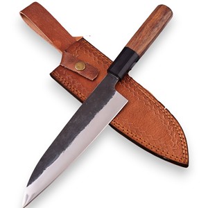 Couteau de chef japonais vintage professionnel en acier inoxydable forgé 12C27, ambidextre, 7 pouces, manche en bois naturel, OEM OBM - Product Image 1