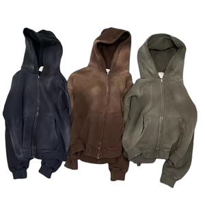 Streetwear Sweat à capuche zippé coton éponge française Vintage Logo personnalisé Stone Wash Sun Faded Acid Wash Zip up Distressed Hoodies 2026 - Product Image 3