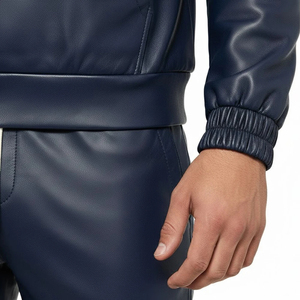 Ensemble Coordonné de Luxe en Cuir Véritable pour Homme : Veste Streetwear et Pantalon Jogger, Survêtement Tendance Doublé Polaire Coupe-Vent à Capuche - Product Image 5