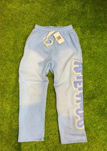Custom Made Casual Men's Staked <b>Trousers</b> Streetwear Cotton Fleece Embroidery Logo Rhinestone Outline Flare <b>Trouser</b> - Product Image 1