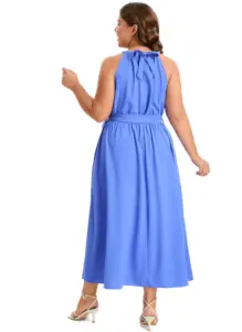 Diskon besar-besaran 2023 gaun Maxi wanita ukuran besar gaun saku pinggang elastis wanita Flutter Hem gaun pesta