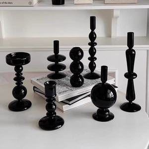 Porte-bougie en métal noir, ornement de luxe léger, sensation haut de gamme, formes géométriques, vase horizontal de chevet, décoration pour bougies - Product Image 6